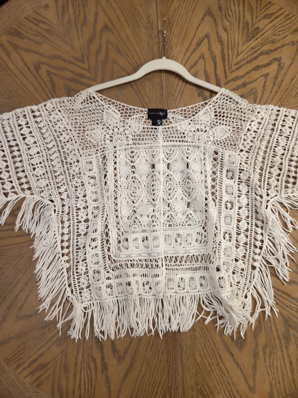 Crochet Fringe Poncho Top - Cream